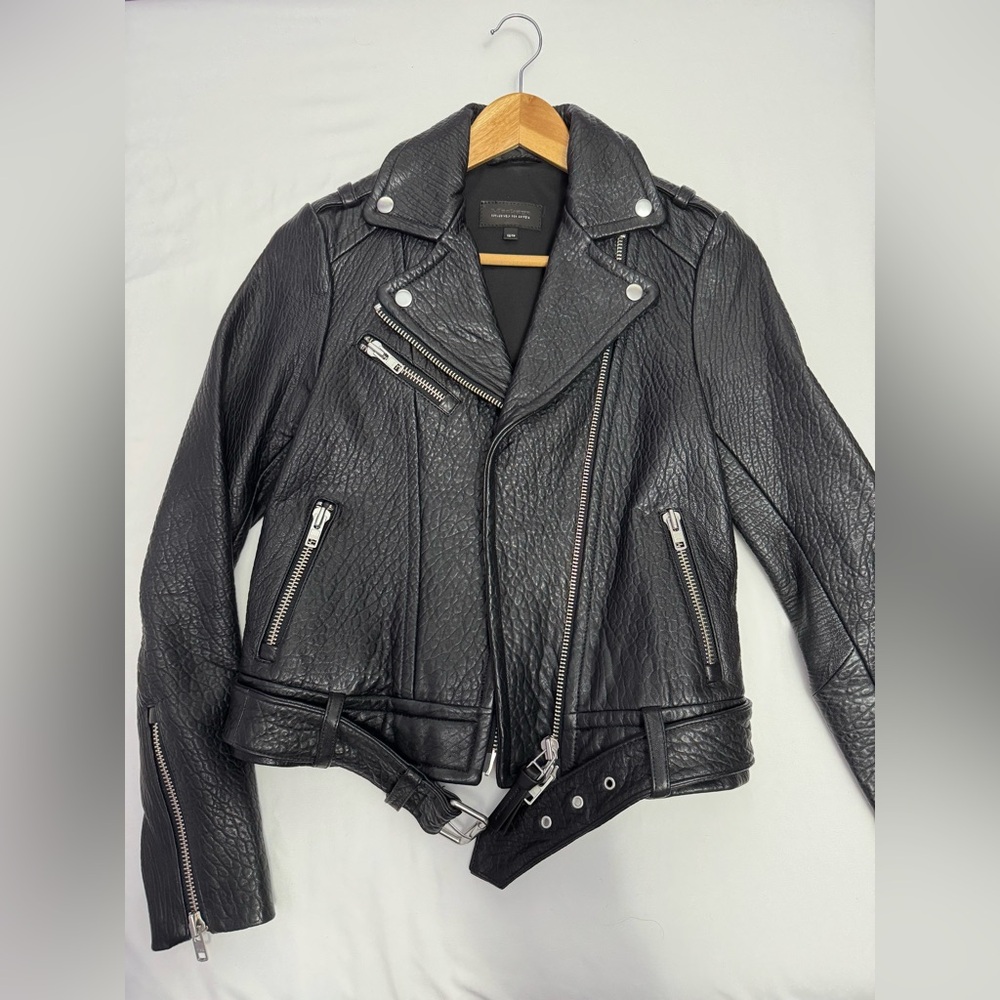 Mackage Textured Black Leather Moto Jacket
